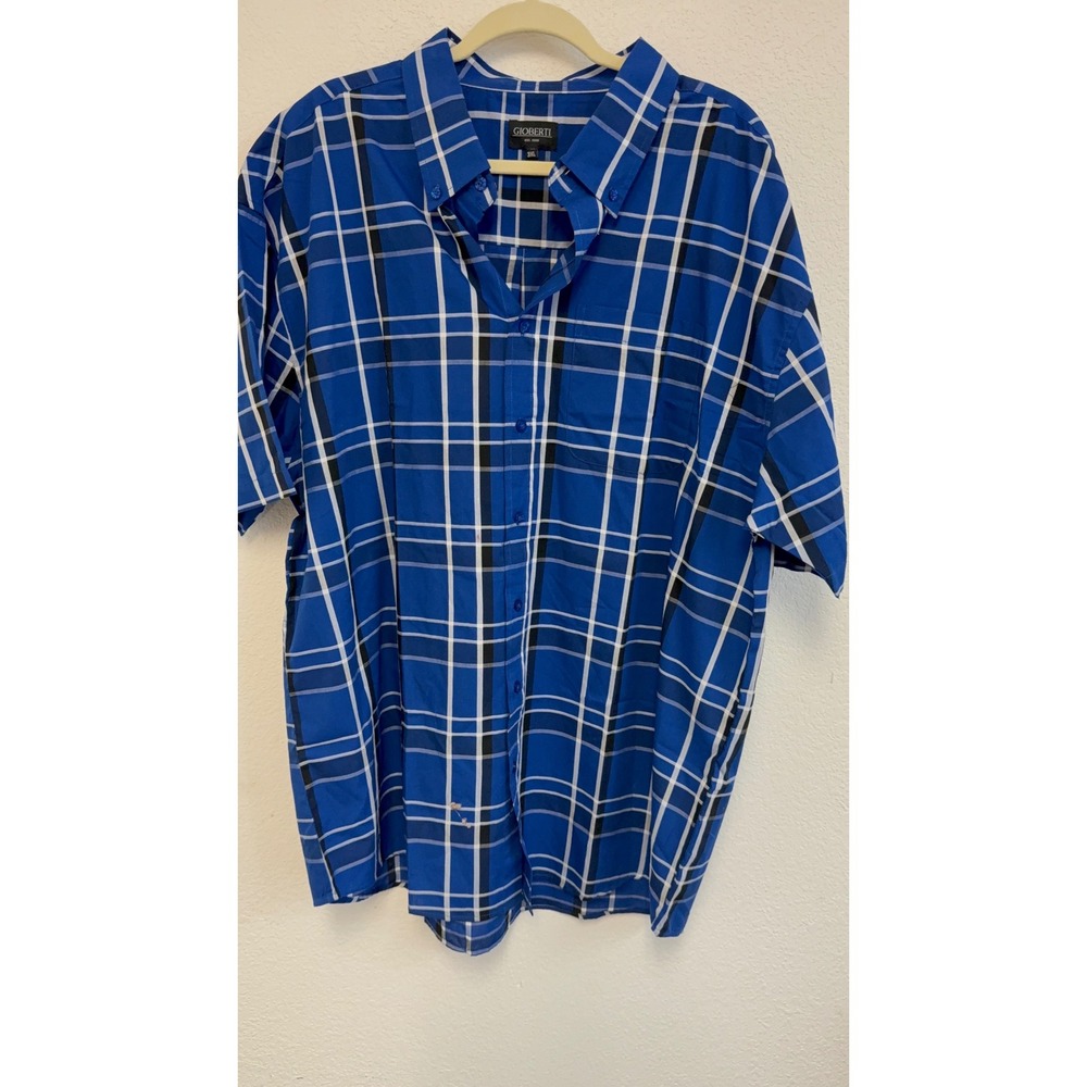 Gioberti Men's 3XL Blue Plaid Short Sleeve‎ Button Front Shirt NWT